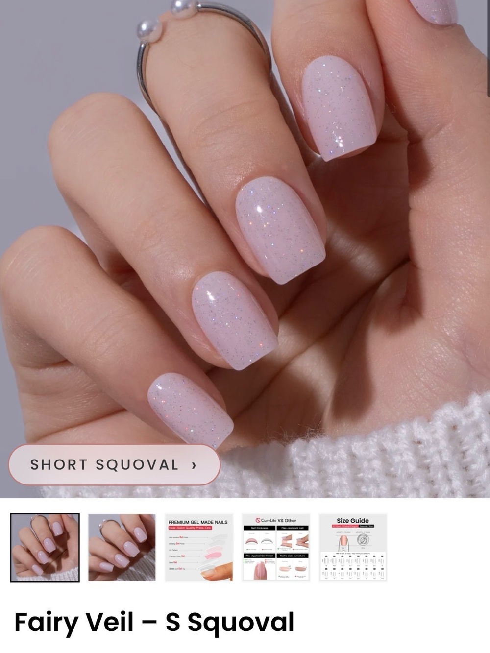 Short Squoval Press-On Nails in Soft Pink Glitter